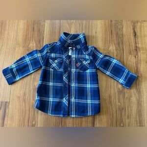 6/9M Levi's Blue & White Long Sleeve Plaid Flannel
